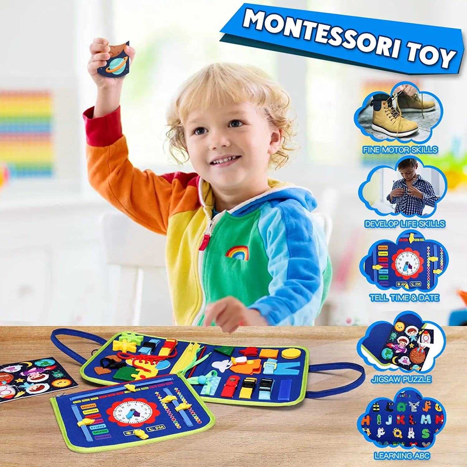 Wooden Busy Board With Locks And Buttons – Fun Learning Toy For